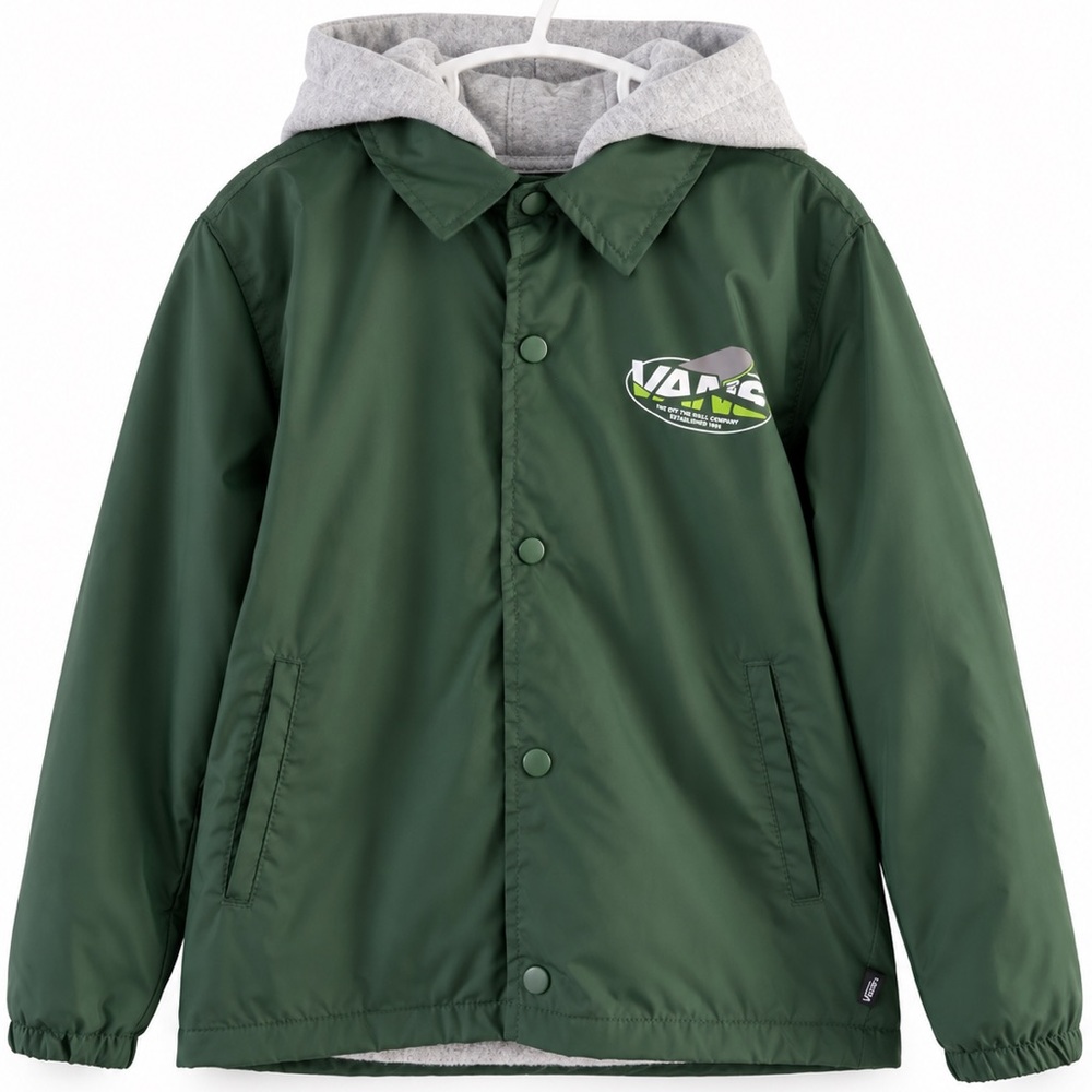 Vans Boys Dark Green Coach Jacket with Gray Hood